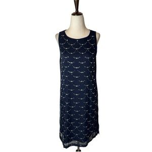 Diane Von Furstenberg Dress Women 4 Blue Black Silk Jeweled Shift Mini Cocktail